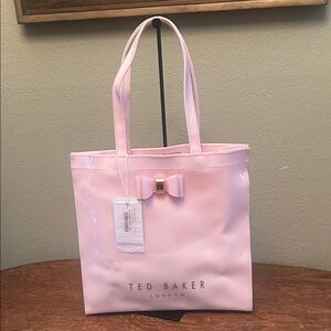 Ted Baker Bow Detail Large Icon Vinyl Tote Bag in Dusty Pink